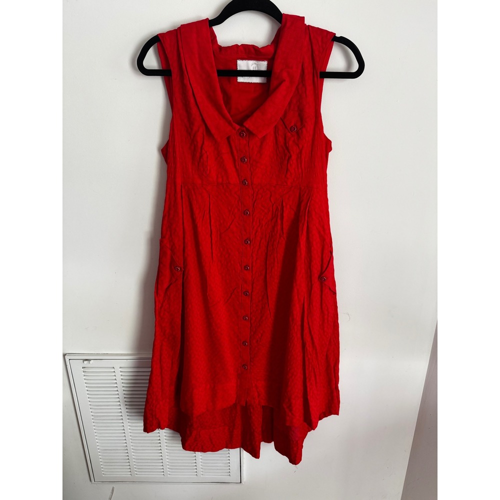 Postmark Anthropologie Button Down Sun Dress Womens Red‎ size 8 Cotton Pockets
